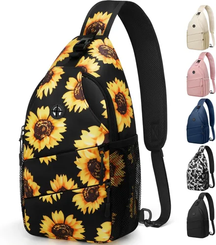Miniatura 9 de Pritent Bolsos cruzados para mujeres y hombres, mochila de moda, bolsa casual para el pecho con correa de hombro convertible Negro