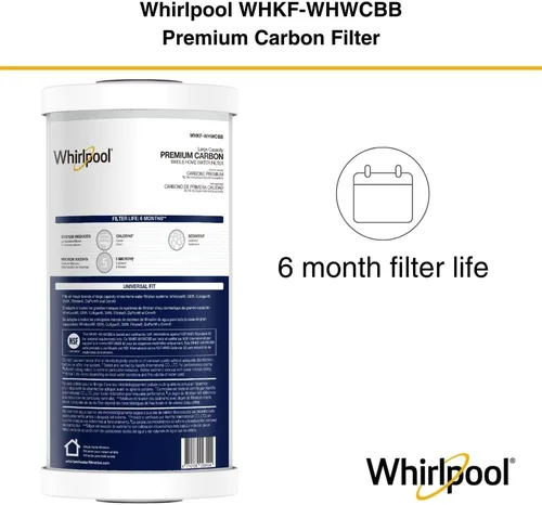 Miniatura 5 de Whirlpool Filtro de agua de carbono prémium de 10 x 4.5 pulgadas WHKF-WHWCBB, certificado NSF de 5 micras que reduce el cloro y los sedimentos, 6