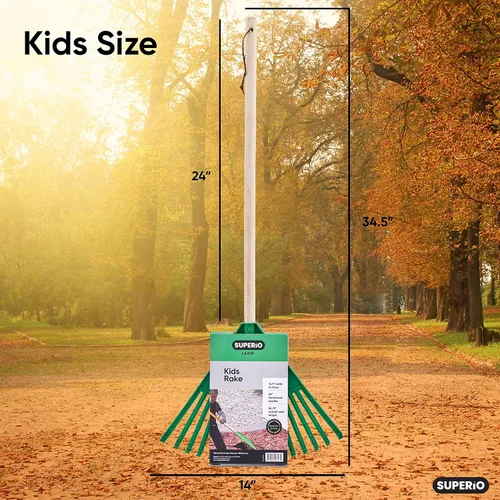 Miniatura 2 de Superio Rastrillo para niños con mango de madera dura, herramientas de jardinería y cuidado del césped para niños, barrer hojas y ordenar el jardín