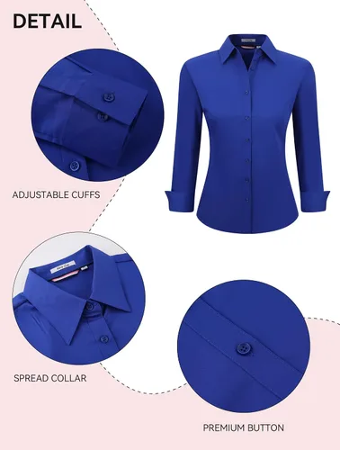 Miniatura 3 de Esabel.C Camisas de manga larga con botones para mujer, ajuste regular, blusa de trabajo elástica