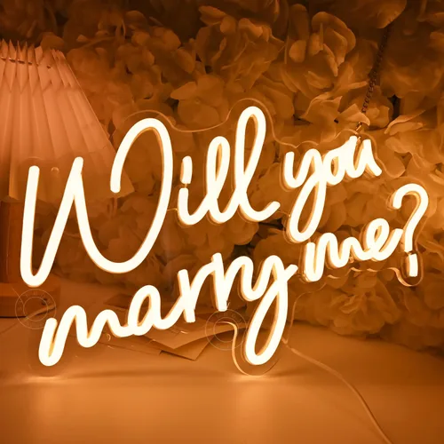 Miniatura 3 de SYLHOME Letrero de luz LED de neón con texto en inglés "Will You Marry Me?", propuesta para colgar en la pared, decoración de compromiso, día de San