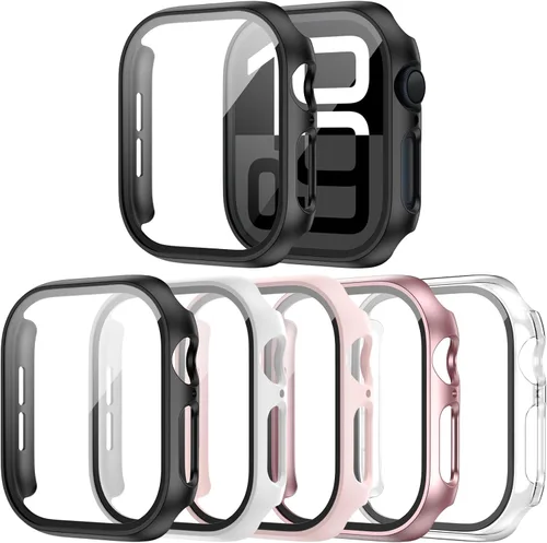 Miniatura 8 de Paquete de 14 fundas para Apple Watch Series 3 2 1 de 38 mm con protector de pantalla de vidrio templado, funda protectora totalmente rígida