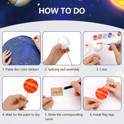 Miniatura 5 de Ayfjovs Kit de proyecto de sistema solar, bolas de espuma del sistema solar, manualidades para niños, proyectos escolares para aprender planetas
