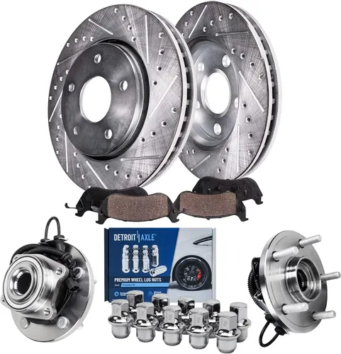 Miniatura 21 de Detroit Axle - Kit de freno para Mercedes-Benz C300 2015-2023, C350e 2016-2018 2015 C400, rotores perforados y ranurados Reemplazo de pastillas