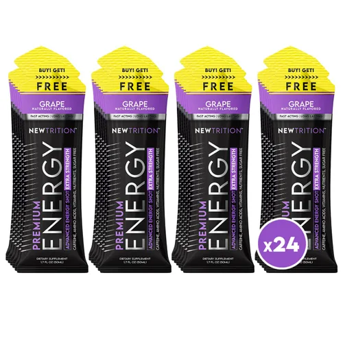NewTrition® Extra Strength Energy Shots 1.7 fl oz (paquete de 24, sabor a uva) – 250 mg de cafeína con vitamina B y aminoácidos, sin azúcar, sin