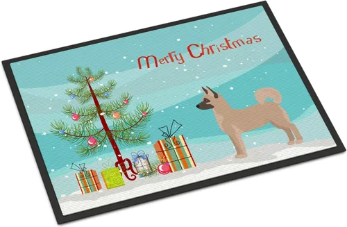 Caroline's Treasures CK3799MAT Akita Shepherd - Tapete de árbol de Navidad de 18 x 27 pulgadas, tapete para puerta delantera, interior y exterior,