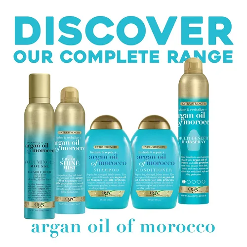Miniatura 6 de OGX Champú extra fuerte hidratante y reparación + aceite de argán de Marruecos para cabello seco y dañado, aceite de argán prensado en frío