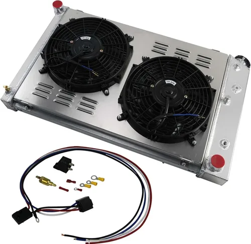 Miniatura 4 de Radiador de aluminio de 4 filas, cubierta y ventiladores para Chevy 70-81 Camaro/78-87 Monte Carlo, radiador de repuesto, radiador de aluminio