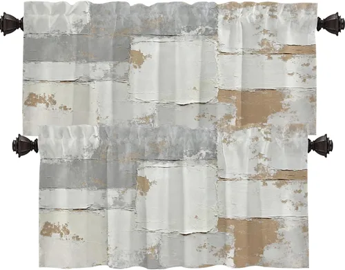 Miniatura 42 de Shrahala Beige and Orange Abstract Art Brushstrokes Blackout Curtain Tiers, Abstract Oil Paint Kitchen Valance Light Blocking Tier Drapes with Rod