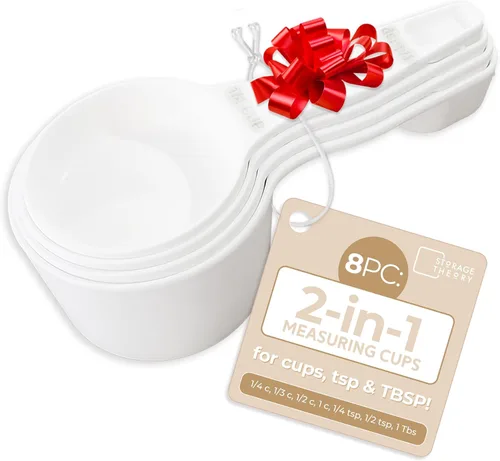 Miniatura 11 de Storage Theory Juego de tazas y cucharas medidoras 2 en 1 (4 piezas) – Aparato de cocina que ahorra espacio – Plástico de grado alimenticio sin BPA
