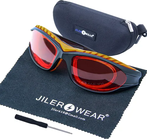 JILERWEAR Profesional 180nm-540nm OD 6+ Violet/Blue/Green Laser Safety Glasses para 405nm, 445nm, 450nm, 473nm, 532nm láser ligero y diseño de moda