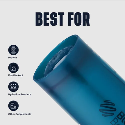 Miniatura 4 de BlenderBottle Classic V2 - Botella mezcladora para batidos de proteínas y entrenamiento previo, 32 onzas, color azul (Ocean Blue)