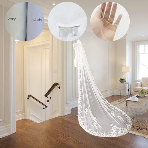 Miniatura 5 de LIANSHI Single layer Wedding bridal Veil Lace Appliques With Comb 3M