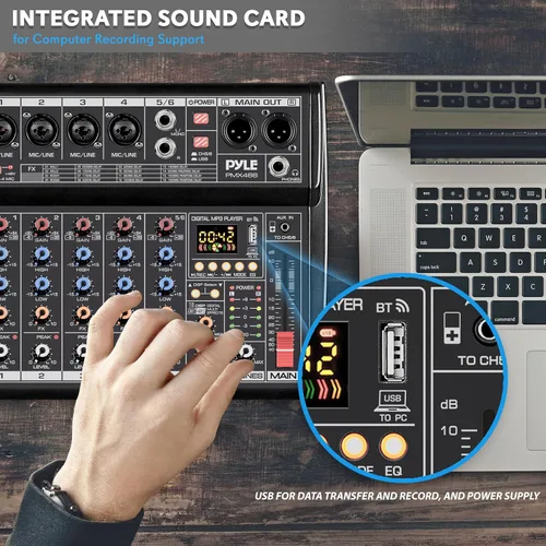 Miniatura 5 de Mezclador de audio Bluetooth profesional Pyle DJ - Mezclador de sonido con controlador DJ de 6 canales con DSP, 16 efectos preestablecidos, interfaz