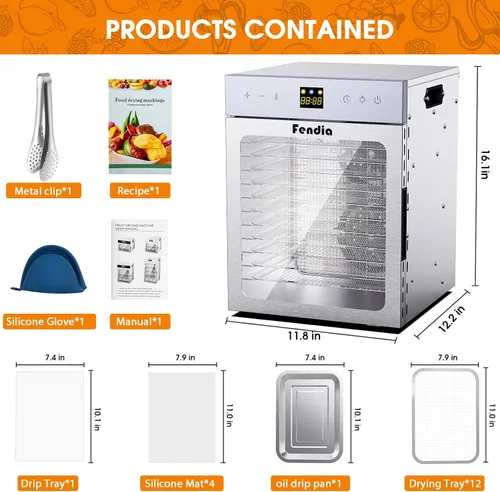 Miniatura 2 de Deshidratador de alimentos para carne seca, 12 bandejas de acero inoxidable, deshidratador de frutas de 1200 W, temporizador de 24 horas y control
