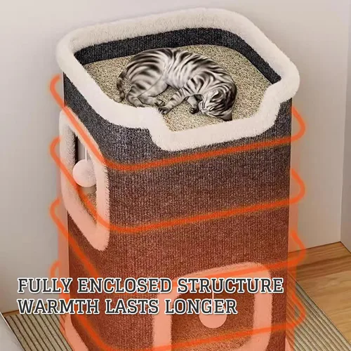 Miniatura 3 de Cat Villa - Casa para gatos, casa para gatos, suave y duradera, de varios niveles, acogedora torre de sisal para gatos con poste rascador, nido
