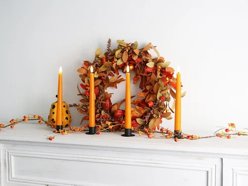 Miniatura 3 de Fanna Velas cónicas sin llama de cera real naranja de 9.6 pulgadas con temporizador, velas LED que funcionan con pilas para Halloween, cosecha