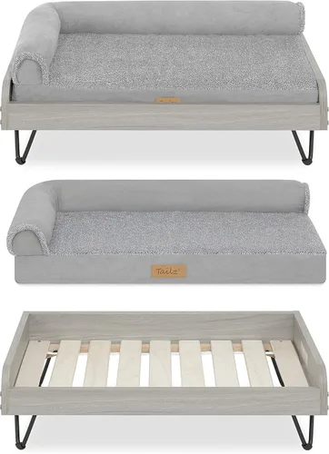 Miniatura 7 de Cama de madera para perros con colchón resistente al agua, cama elevada para mascotas pequeña a mediana con colchón relajante, certificado