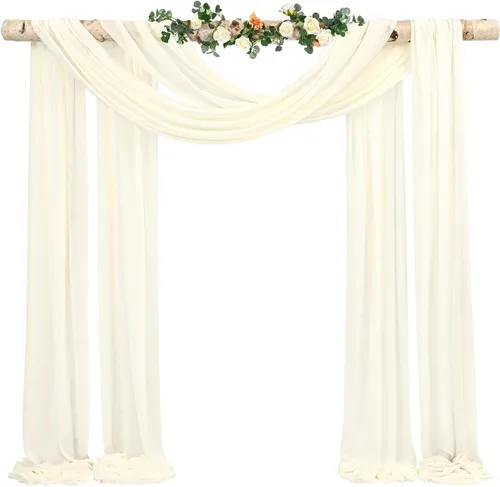 Miniatura 46 de Cortinas de arco de boda, 8 paneles de 28" x 20 pies, cortinas de tela de gasa blanca para ceremonia y recepción Blanco