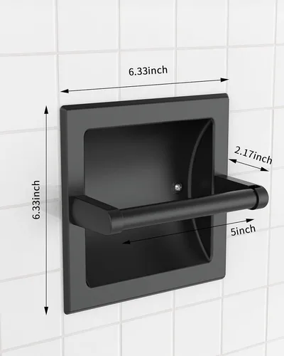 Miniatura 7 de Soporte de Papel Higiénico Negro Mate Empotrado para Rollos Grandes, Soporte de Papel Higiénico Negro Pivotante de Acero Inoxidable para Montaje