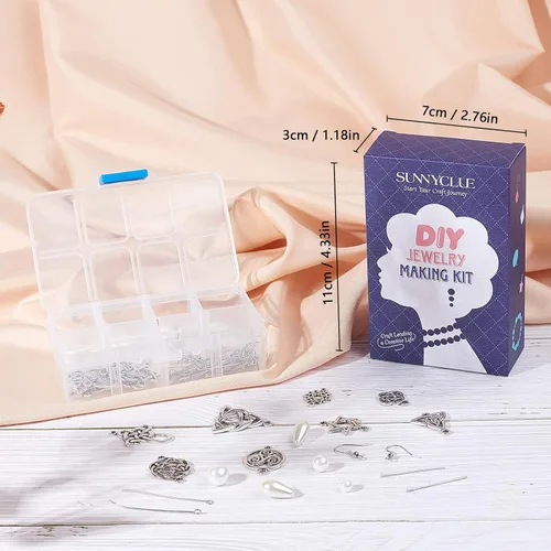 Miniatura 7 de SUNNYCLUE 1 caja de 8 pares de aretes de nudo celta de plata antigua, aretes colgantes de perlas, kit de inicio de fabricación de joyas