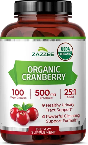 Zazzee USDA Organic Cranberry 25:1 Extracto, 500 mg por cápsula, 100 cápsulas veganas, suministro para más de 3 meses, extracto estandarizado,