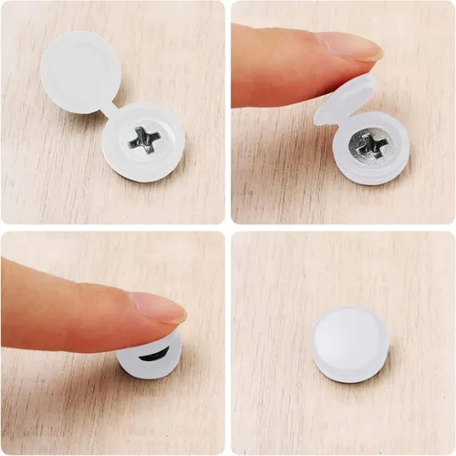 Miniatura 6 de Hotop 100 Piezas de Tapa de Tornillo con Bisagra de Plástico, Tapas de Tornillo Plegables, Tapas de Tornillo para Arandelas y Tapas Abatibles Blanco