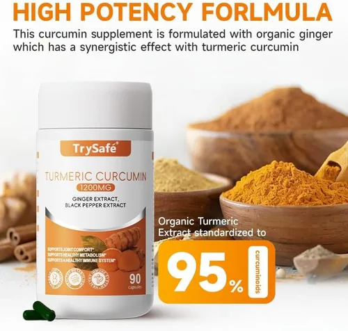 Miniatura 6 de Suplemento de curcumina de cúrcuma 3 en 1 de 1200 mg con 90 mg de jengibre y 6 mg de extracto de pimienta negra, mezcla patentada de complejo
