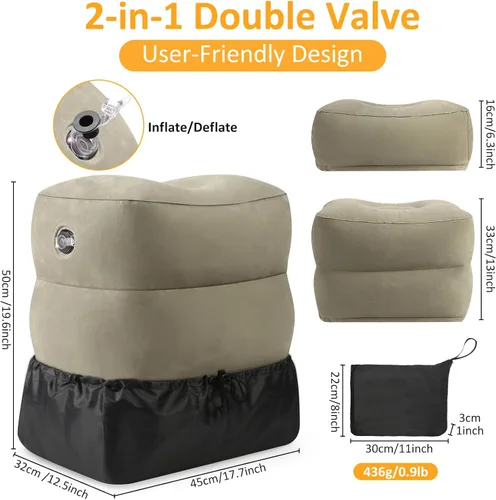Miniatura 3 de Almohada Inflable de Reposapiés para Viajes - Reposapiés de Vuelo de Altura Ajustable con Máscara para los Ojos y Tapones para los Oídos para Niños