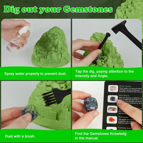 Miniatura 6 de Kit de excavación de piedras preciosas (forma única), gran kit de ciencia STEM para niños, excava tus propias 12 piedras preciosas reales, juguetes