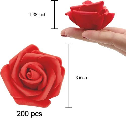 Miniatura 3 de AUSTOR 200 cabezas de rosas artificiales de espuma a granel, rosas artificiales rojas de 3 pulgadas, cabezas de rosas artificiales para decoración