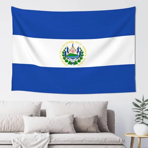 JUHIOPOI Tapiz de bandera de El Salvador, decoración de pared, tapiz artístico, pancarta para colgar en la pared, dormitorio, sala de estar,