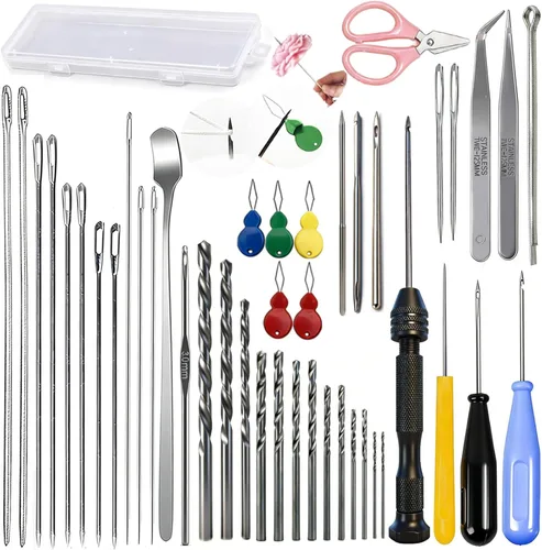 Miniatura 17 de Kit de 11 agujas de vela, moldes de herramienta de inserción de mecha, aguja perforadora con ojo de gancho, aguja de absorción de velas de ojo