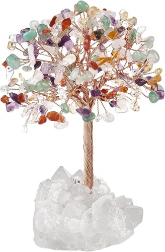 Miniatura 14 de mookaitedecor Árbol de dinero de cristal aguamarina natural con base de racimo de cuarzo de roca, árbol de Feng Shui de cristal curativo