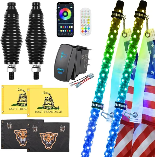 Miniatura 19 de Ehaho 1 paquete de 1 pie de luces de látigo, luz de látigo LED con aplicación y control remoto, látigos iluminados RGB en espiral persiguiendo