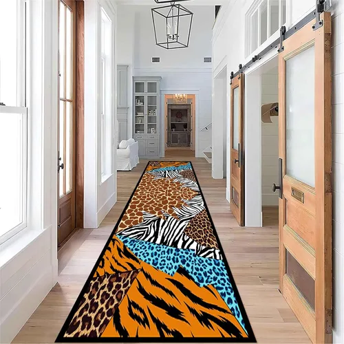 Miniatura 20 de Alfombra de pasillo con estampado de tigre, 2 x 10 pies, alfombra de rayas con estampado de piel de animal, alfombra interior a rayas blancas y 5