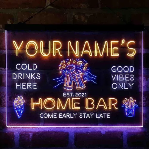 Miniatura 16 de Tazas de cerveza personalizadas, letrero de luz LED de neón tricolor, una decoración artística única grabada en 3D Nombre personalizado Fecha