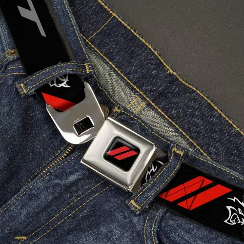 Miniatura 2 de Buckle-Down Men's Seatbelt Belt Dodge Regular, Dodger SRT DemonRhombusHellcat Logo BlackSilverredWhite, 1.5" Wide-24-38 Inches