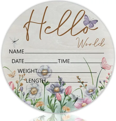 Miniatura 17 de Hello World Birth Announcement - Cartel redondo de madera de abedul para recién nacido, para guardería, hospital, baby shower, placa personalizada
