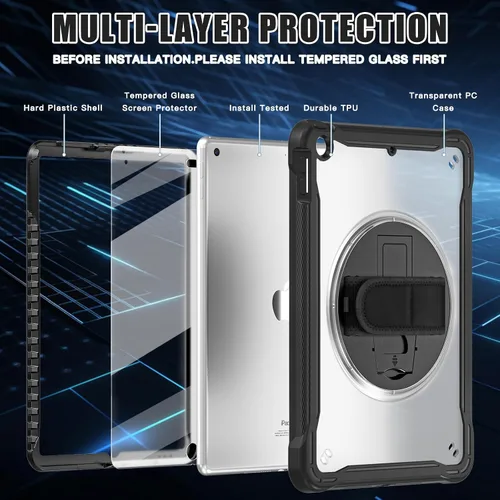 Miniatura 2 de BLOSOMEET Funda transparente para iPad de 9ª/8ª/7ª generación 2021/2020/2019 de 10.2 pulgadas con protector de pantalla de vidrio templado y soporte
