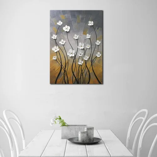 Miniatura 3 de Wieco Art Pinturas al óleo 100% pintadas a mano, lienzo abstracto, arte de pared, diseño moderno de flores estiradas, listo para colgar, para sala