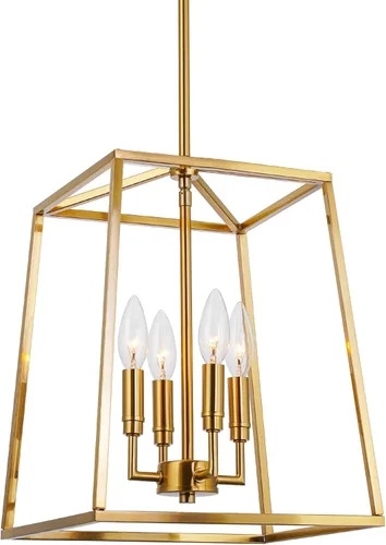 Miniatura 9 de Kira Home Bellevue - Lámpara colgante moderna de 18 pulgadas, 4 luces, lámpara de vestíbulo ajustable, detalles de latón cálido + acabado negro