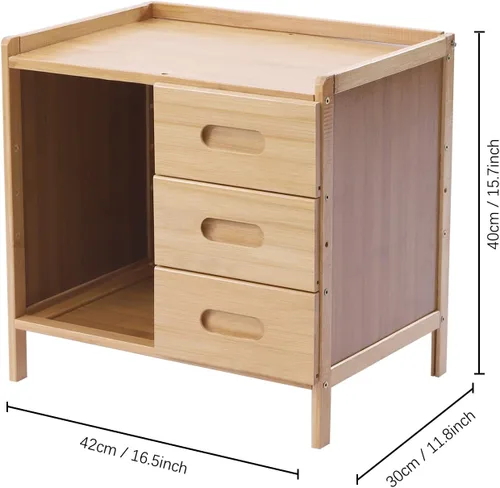 Miniatura 3 de Mesita de noche de bambú, mesita de noche con 3 cajones, gabinete abierto, mesa auxiliar de noche, 16.5 pulgadas de largo x 11.8 pulgadas de ancho x