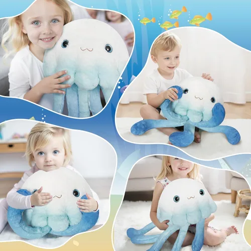 Miniatura 4 de Niuniu Daddy 23 pulgadas 3.3 libras de peluche con peso de medusa para niños y adultos, lindos animales de peluche con peso de medusa, almohada