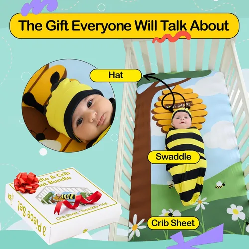 Miniatura 3 de Cuddle Club Juego de regalo para recién nacido, incluye manta para envolver, sombrero y sábana para cuna en estilos divertidos, para bebés niños