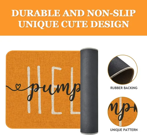 Miniatura 4 de Mloabuc Felpudo decorativo de otoño naranja con texto divertido de calabaza de bienvenida, tapete para interiores, decoración creativa de temporada