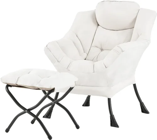 Miniatura 23 de Welnow - Silla perezosa con otomana, moderna silla de descanso con reposabrazos y bolsillo lateral, juego de sillón tapizado de ocio, sillón