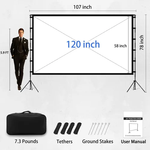 Miniatura 9 de KSAN - Pantalla de proyector para exteriores, pantalla de proyector con soporte de aleación de aluminio, pantallas de proyección plegables
