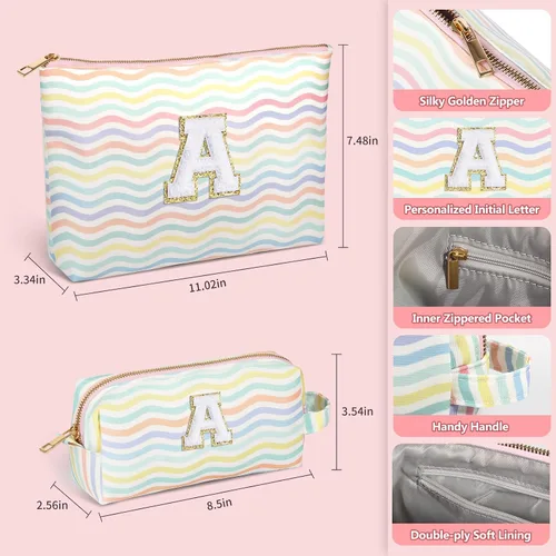 Miniatura 4 de Bolsa de viaje de maquillaje con monograma de 2 piezas para regalos de niñas adolescentes, bolsa de cosméticos para niñas, bolsa de aseo de viaje
