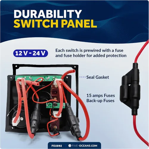 Miniatura 4 de Five Oceans Marine 2 3 6 Gang Toggle Rocker Switch Panel, enchufe del encendedor de cigarrillos 12V